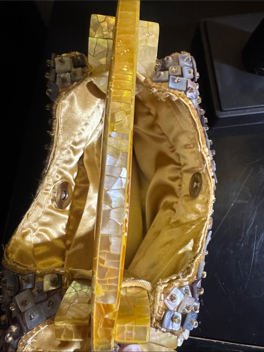 Handcrafted Mother of Pearl Shell Fringe Clutch Bag - Gold and Silver - Picture 6 of 6